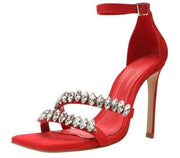 Schutz Linsey Red Studs Detail Ankle Strap Open Toe Stiletto High Heel Sandals