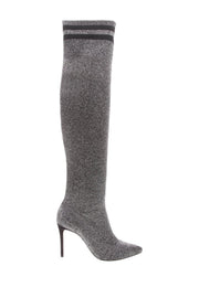 Schutz Ursula Stretch Knee High Boots - Silver / Black Fitted High Heel Boots