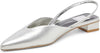Dolce Vita Byanca Silver Low Block Heel Leather Slingback Pointed Toe Pumps
