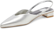 Dolce Vita Byanca Silver Low Block Heel Leather Slingback Pointed Toe Pumps