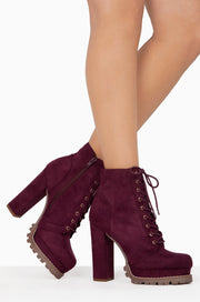 Liliana Jubilee MONCLAIR-1 Wine Suede Super High Platform Lace Up Booties