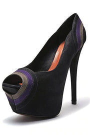 Schutz Salsa Black Suede Super High Heel Peep Toe Platform Fashion Dress Pumps