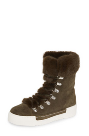 Cecelia New York Seymore Olive Suede Snake Sneaker Fur Lace Up Fashion Boots