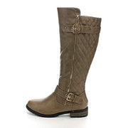 Forever Mango-21 Taupe Winkle Back Shaft Side Zip Flat Riding Boots (5.5)