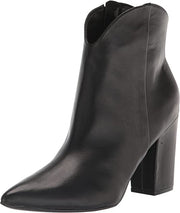 Nine West Ghost Black2 Leather Pointed Toe Block Heel V-Shaped Cutout Ankle Boot