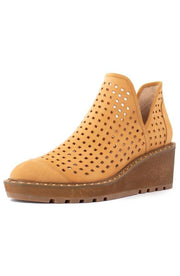 Cecelia New York Georgie Wedge Almond Toe Ankle Boots Perforated Bootie Tan Perf