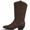 Soda Reno Western Cowboy Pointed Toe Knee High Pull On Tabs Boots Dark Tan Brown (7.5)