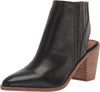 Lucky Brand Shyna Black Open Back Block Heel Almond Toe Leather Ankle Booties