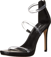 Nine West Leah 3 Black Rounded Open Toe Zip Closure Stiletto Heeled Sandals