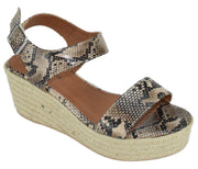 Soda Luthor Womens Casual Espadrilles Trim Rubber Sole Flatform Wedge (6.5, Natural Python-luthor)