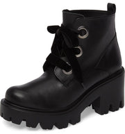 Shellys London Komo Black Leather Platform Block Heel Lace Up Combat Ankle Boots