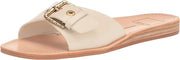 Dolce Vita Cabana Ivory Leather Slip On Squared Open Toe Flats Slides Sandals