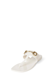 Jeffrey Campbell A Lil Bit Cream Shiny Slip On Open Toe Flat Thong Sandals