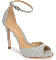 Schutz SASHA LEE Sandal Silver Peep Toe Ankle Strap Glitter Pumps