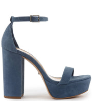 Schutz Snorkel Blue Suede High Block Heel Retro Platform Ankle Strap Sandals