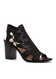 Vince Camuto Binta Black Fashion Perforated Stacked High Heel Open Toe Sandals