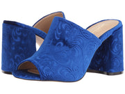 Shellys London Dalia Cobalt Blue Velvet Open Toe Block Heel Mule Pumps