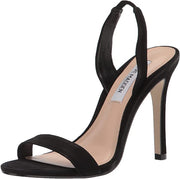 Steve Madden Marbella Black Nubuck Ankle Strap Open Rounded Toe Heeled Sandal