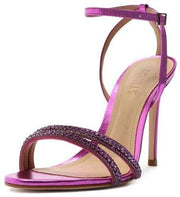 Schutz Gaga Bright Violet Crystal Embellished Charms Buckle Straps Heel Sandals