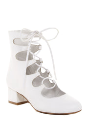 Jeffrey Campbell Demure Lace-Up Pump White Leather Open Toe Wedge