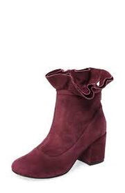 Cecelia New York Mackie CHIANTO Burgundy Suede Block Heel Ruffle Ankle Boots