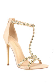 Liliana Tisha-69 Nude Strappy Studded Decor Open Toe Single Sole High Heels