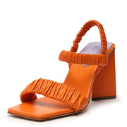 Schutz Lirah Bright Tangerine Slingback Strap Open Toe Block High Heel Sandals