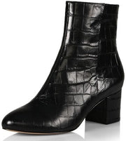 Schutz Lupe Black Croco Leather Ankle Booties Block Heeled Edgy City Heel Boots