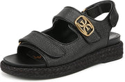 Sam Edelman Arlo Black Basketweave Open Toe Velcro Straps Raffia Sport Sandals