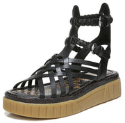 Sam Edelman Geana Black Braided Ankle Strap Platform Wedge Gladiator Sandal