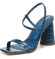 Sam Edelman Kit Indigo Croco Open Squared Toe Dress Ankle Strap Heeled Sandals
