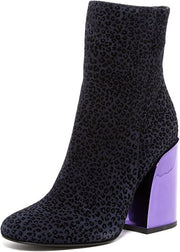 Ivy Kirzhner Carousel NAVY-BLACK LEOPARD Leather High Block Heel Ankle Booties