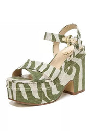 Sam Edelman Trianna Green Square Open Toe Block Heel Ankle Strap Heeled Sandal