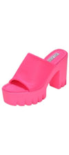 Cape Robbin Echoya Pink Slip On Block Heel Open Round Toe Fashion Heeled Sandals