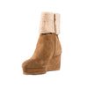 Cecelia New York Geramy Brown Suede Faux Fur Cuff Side Zipper Wedge Heeled Boots