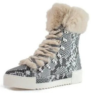 Cecelia New York Seymore Black White Snake Sneaker Fur Lace Up Fashion Boots