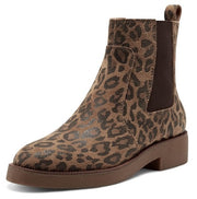 Lucky Brand Ressy Leopard Brown Leather Chelsea Style Block Low Heel Ankle Boots