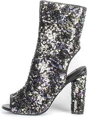 Cape Robbin Connie-57 Multi Shimmer Sequin Open Toe Metallic Pump Ankle Booties