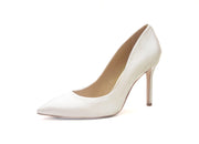 Sam Edelman Hazel Griege Satin White Stiletto Dress Shoes Pointed Toe Pump (Greige Satin, 5)