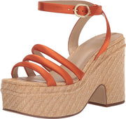 Sam Edelman Tibby Cali Orange Ankle Strap Squared Open Toe Block Heeled Sandals