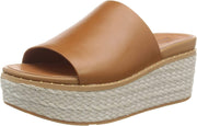 FitFlop Eloise Light Tan Slip On Open Round Toe Espadrille Wedge Leather Sandals