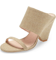 Cecelia New York AIDEN Slide Sandal Gold Raffia Cone Heel Open Toe Pumps Mules