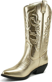 Soda Red Reno Gold Western Cowboy Pointed Toe Knee High Pull On Tabs Boots