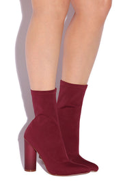 Cape Robbin Paw-1 Wine High Heel pointed Toe Scuba Material Slim Stretch Boot