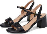 Cole Haan Josie Black Leather Ankle Strap Rounded Open Toe Block Heeled Sandals