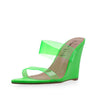 Lemon Drop Privileged Demille Neon Green High Wedge Open Clear Strap Mule Sandal
