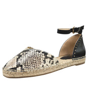 Vince Camuto Arcketta Black Snake Leather Espadrille Flat Ankle Strap Sandals