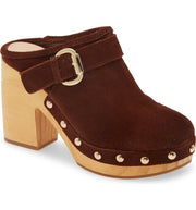 Steve Madden Hilde Studded Platform Slip On Mule Wood Clogs Brown Suede