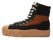 Schutz Korella Black Round Toe Mixed-Media Contrasting Effect High-Top Sneakers