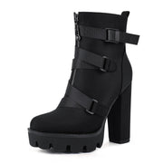 wetkiss Black Platform Combat Boots Chunky Heel Round Toe Lace Up Ankle Boot